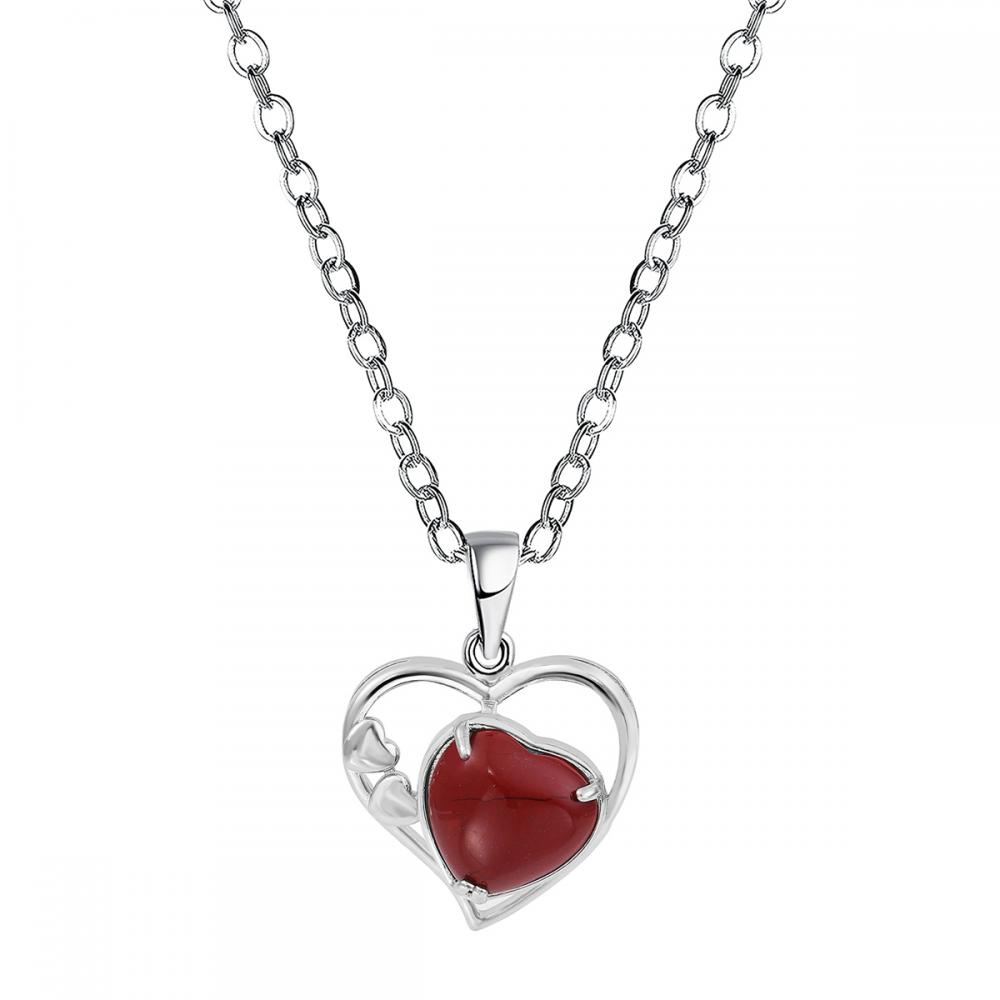 Rouge Jasper Love Heart Birthstone Pendant Colliers de pierre précieuse pour les femmes