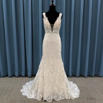 Crystal Design Champagne Prom mermaid lace wedding dress bridal gowns 2021