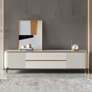 Modern Italian Living Room Set with High-Quality TV Cabinet, Tea Table, and Marble TV Stand in Stainless Steel
