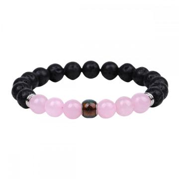 Natural Stone 8MM Black Lava Stone With Gemstone Round Beads and Mood Beads Stretch Bracelet 7.5" Long