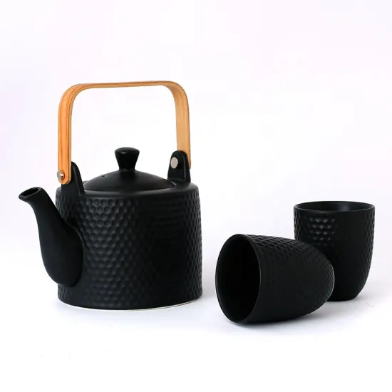 Nordic Ceramic Afternoon Tea Set: Simple Relief Teapot and Tea Cup in Pure Color