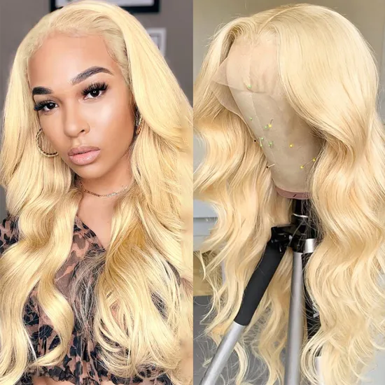 Raw Virgin Indian Hair Invisible Swiss Lace Wigs, 613 Blonde Body Wave HD Transparent 13x6 Lace Frontal Human Hair Wig