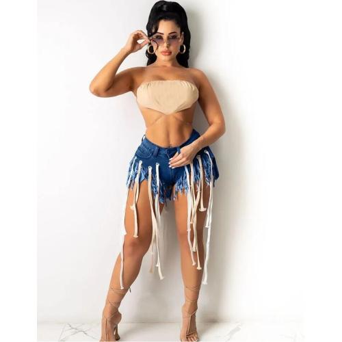 Summer Bottoms Solid Hot Pants Womens Color Webbing Tassels Denim Shorts Factory