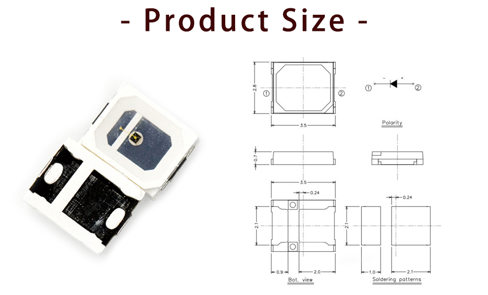 Size of 2835FIRC-97L14I100 970nm IR LED with 2835 SMD LED 975nm LED 980nm LED