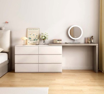 Nordic Modern Wooden Makeup Set with Lighted Dresser and 6 Drawers