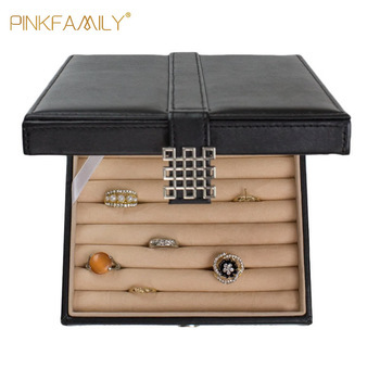 Novelty black ring box jewelry display rings organizer showcase earring case