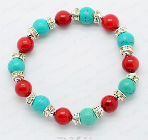 Pulsera de cuentas redondas turquesa de coral rojo