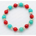 Red Coral Turquoise round beads bracelet