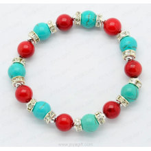 Pulsera de cuentas redondas turquesa de coral rojo