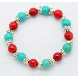 Pulsera de cuentas redondas turquesa de coral rojo