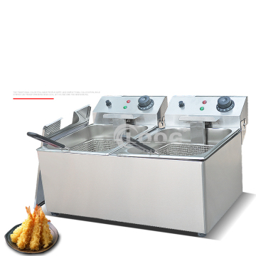 Electric Dual Deep Fryer Oven - Stainless Steel Donut Fryer with Thermostat Baskets