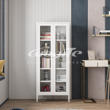 White High Legged Double Door Steel Bookcase