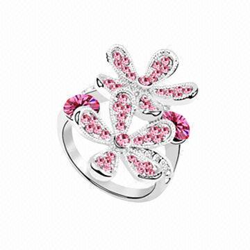 Flower Crystal Ring, Available in Various Colors