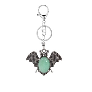 Green Aventurine 13X18mm Cabs Antique Silver Alloy Antique Silver Alloy Bat Pendant Keychain