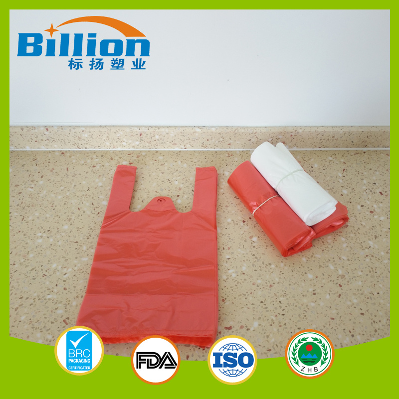 7" Red Color Vest Shopping Carrier Plastic Bags