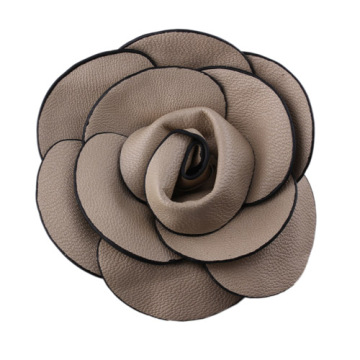 Fancy Tan 4" Leather Flower Brooch
