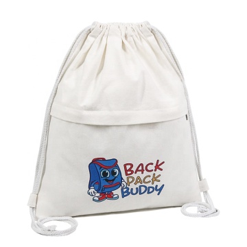 Custom White Canvas Drawstring Backpack with String - Top Quality Gift Packaging