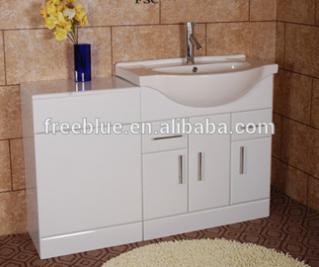 High gloss white Pu finished floorstanding bathroom vanity with WC toilet cabinet