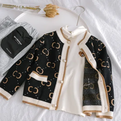 2020 autumn new children sweater high quality designer kids cardigans girls black