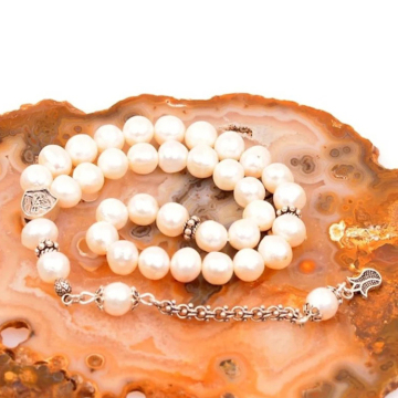 925 Silver Tasbih Prayer Beads: 33 Pearl Misbah Rosary for Muslims
