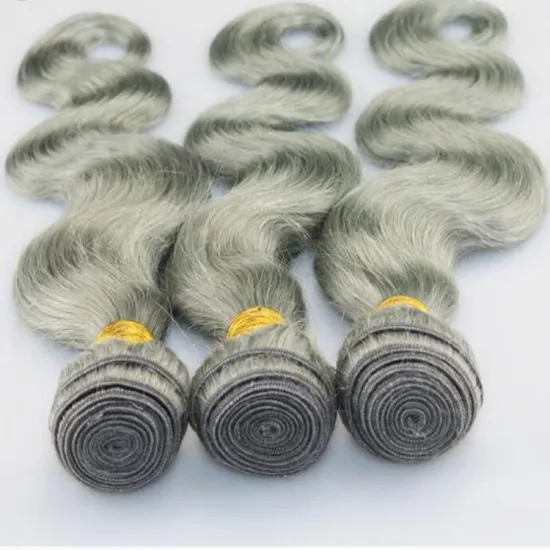Human Hair Extensions Gray Weave 8A Garde Brazilian Hair WEAVING Non-remy Hair Grey Silky Straight Wave >=20% Double Drawn