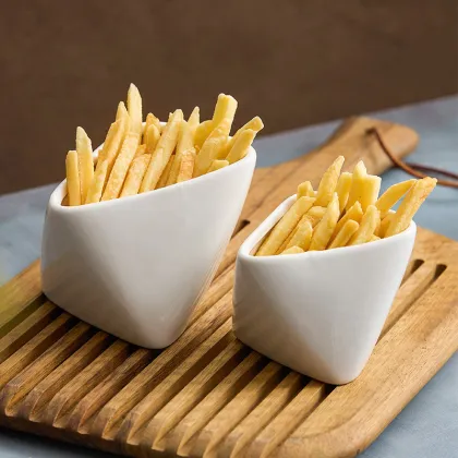 Ceramic French Fries Holder with Sauce Cups for Hotel and Restaurant Dinnerware