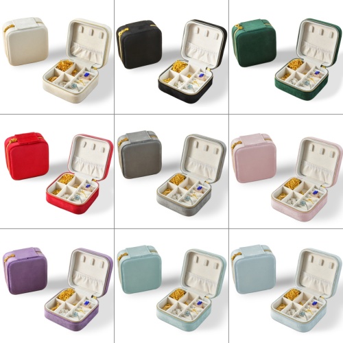 Square Velvet Jewelry Packaging Organizer Box with Zipper