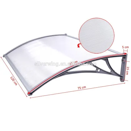 Plastic sun shade awning supports solid polycarbonate awning canopies