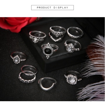 7 sets Vintage Silver Knuckle Rings Set Stackable Joint Finger Ring for Women Bohemian Midi Boho Crystal Stacking Pack