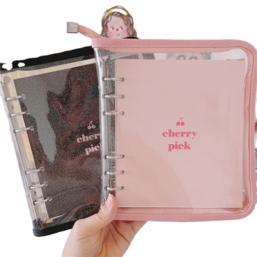 Cherry Pink PVC Transparent Cover Zipper Journal: Blank Squares Shell Inner Paper Diary - 80 Sheets Loose-Leaf