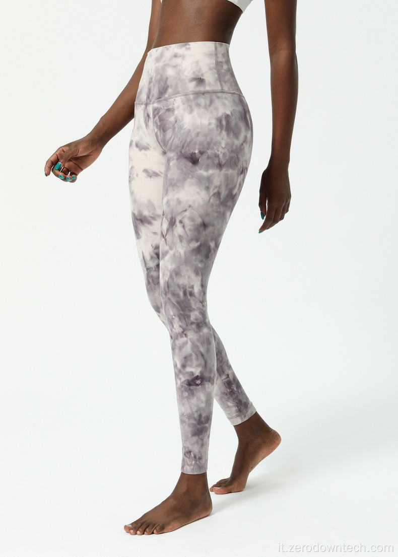 pantaloni a nove punti fitness yoga tie-dye a vita alta