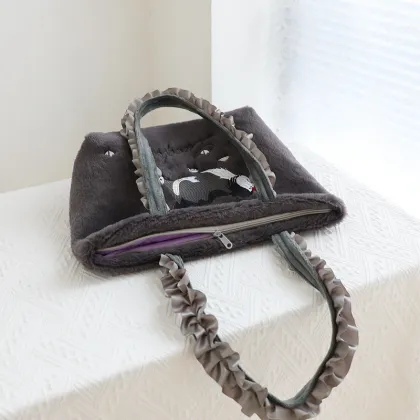 Grey Cat Plush Handbag - Lucifer Satchel for Women