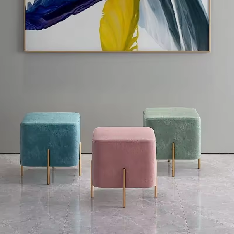 Storage Ottoman Linen Round Vanity Stool Tray Top Modern Foot Stool with Wood Legs Multifunctional Upholstered Foot Ottoman Rest