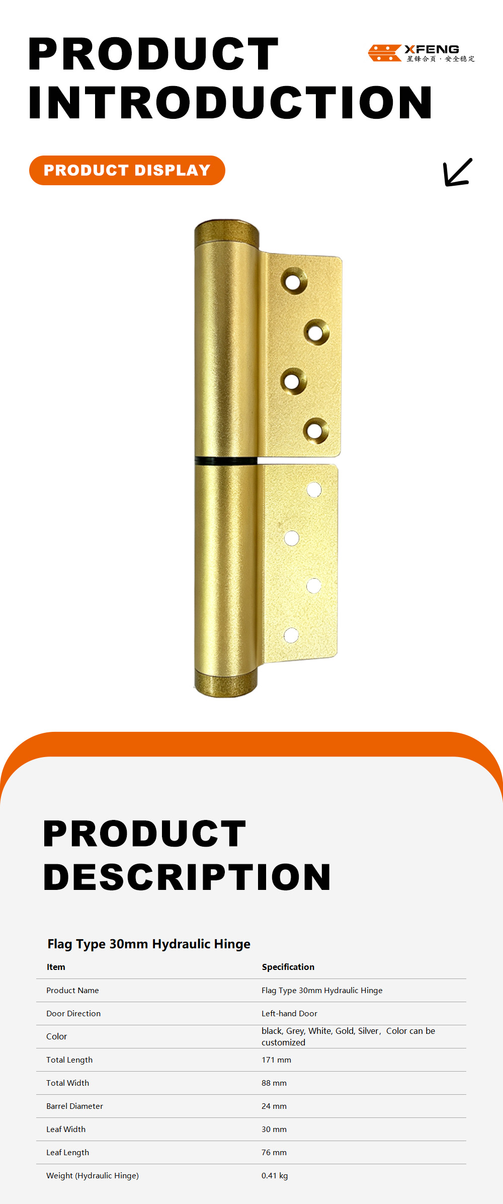 2-Flag Type 30mm Hydraulic Hinge x
