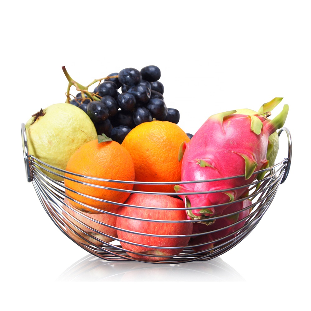 Metallic Kitchen Modern Style Countertop Wire Fruit Basket Decorative Fruit Bowl