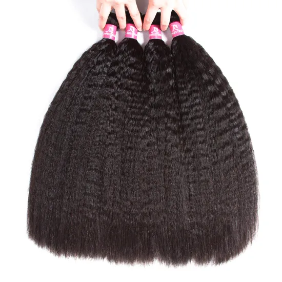 Wholesale Brazilian Virgin Cuticle Aligned Natural Kinky Straight Yaki Weave Hair Bundles with Lace Frontal Closure