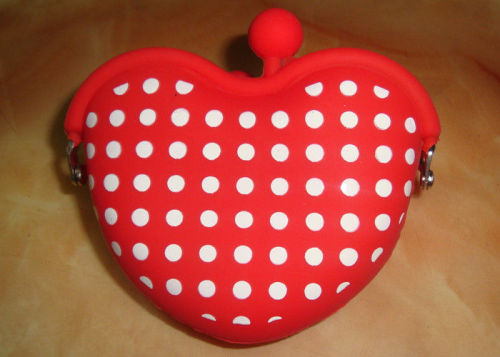 Red Polka Dots Heart Shape Pochi Silicone Coin Purse For Adverting Promotion Gift