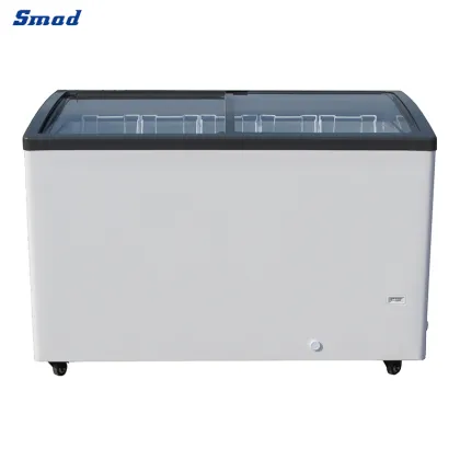 Commercial Flat Glass Door Horizontal Freezer for Ice Cream