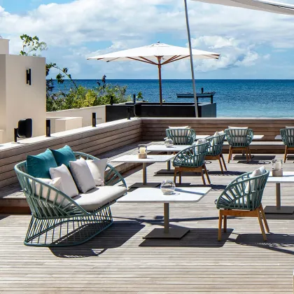 Red Rope Garden Lounge Chair - Unique Outdoor Furniture for Courtyard and Balcony