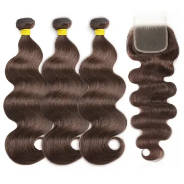 Raw Virgin  Body Wave Bundles Human Hair Brown Color Human Hair Bundles Body Wave 3 Bundles With Closure