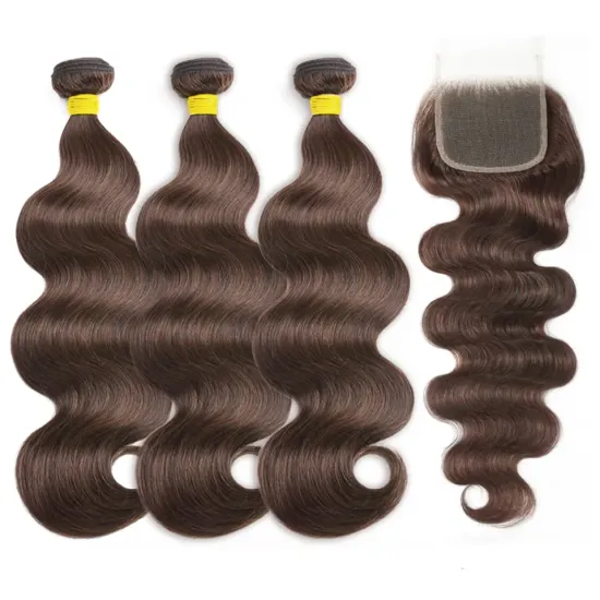 Raw Virgin  Body Wave Bundles Human Hair Brown Color Human Hair Bundles Body Wave 3 Bundles With Closure