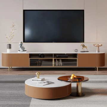 Modern Italian Saddle Leather TV Stand and Living Room Furniture
