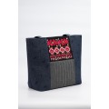 Yi-Stil Ormangülü İşlemeli Denim Tote Çanta