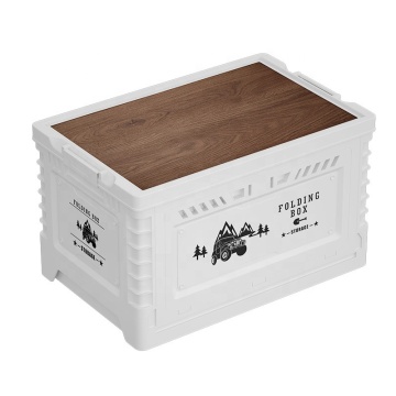 Foldable PP Storage Box for Car Camping Picnic with Wood Lid