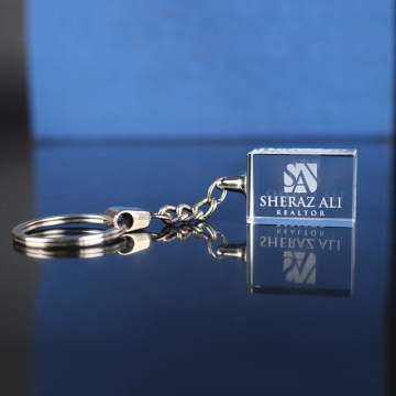 Custom Glass Cube Keychain with Company Logo