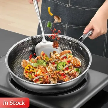 304 Stainless Steel Non-Stick Cookware Set with Honeycomb Wok, Skillets, and Frying Pan