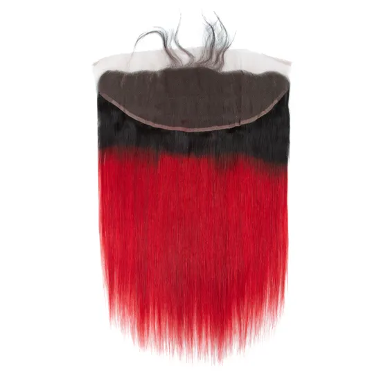 Brazilian Straight Human Hair 1B Red 13x4 Lace Frontal with Baby Hair Pre-Colored Dark Roots Ombre Red Human Hair Lace Frontals