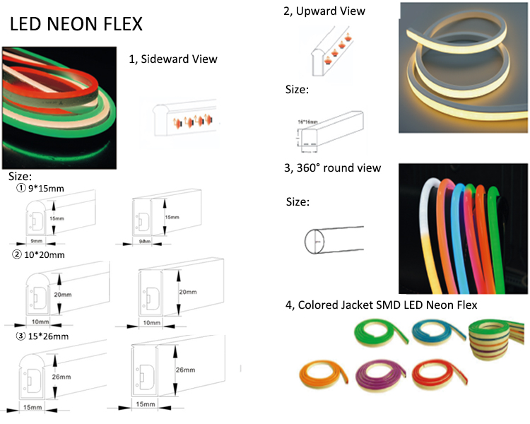 LED neon flex shape and size 