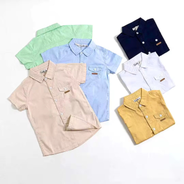 Spot Wholesale 100% Cotton Boys Short Sleeve Dress Shirt with Fine Stitch