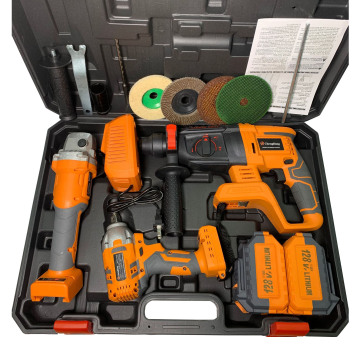 Professional 3-Piece Lithium-Ion Power Tools Kit: Including Electric Hammer, Drill, Angle Grinder, and Wrench Set - Portable and Cordless for Ultimate Convenience and Efficiency
